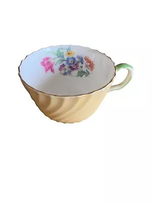 Buy Aynsley England Bone China Yellow Swirl Teacup  With Floral Bouquet W/Gold Rim • 16.81£