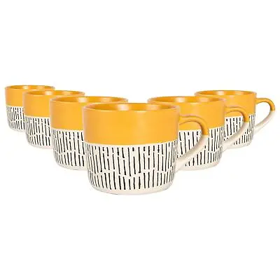 Buy 6x Yellow 450ml Dipped Dash Stoneware Coffee Mugs Large Ceramic Tea Cups Set • 22£