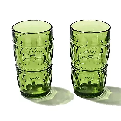 Buy Indiana Glass, Vintage Kings Crown, 10 Oz. Green Glass Tumblers, Set Of 2 • 17.07£