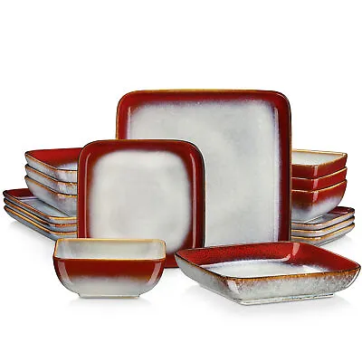 Buy Vancasso 16 Piece Dinner Set Dinnerware Square Stoneware Tableware Service For 4 • 72.99£
