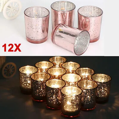 Buy 12X Speckle Rose Gold Glass Tea Light Candle Holders Votive Wedding Xmas Decor • 11.30£