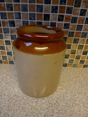 Buy Vintage Stoneware Jar Brown & Cream Glaze Utensils, Flowers, Kitchen • 9.99£