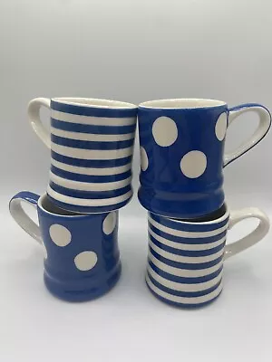 Buy Whittard Of Chelsea 4x Blue White Striped Polka Spotty Espresso Cups Cornishware • 14.99£