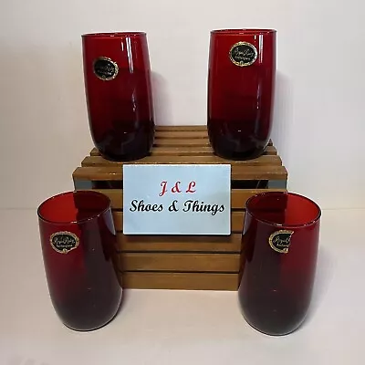 Buy Anchor Hocking Mid Century Royal Ruby Red Glass (4) Roly Poly Tumblers 5” 14 Oz. • 21.58£