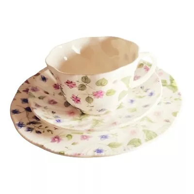 Buy Queens Fine Bone China Country Meadow England Tea Cup & Saucer + Small Plate • 10£