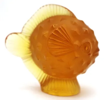 Buy Gorgeous LALIQUE France Amber PUFFER FISH Art Glass SCULPTURE • 162.08£