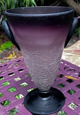 Buy Vtg Hand Blown Glass Ombre Effect Light Pink  Dark Amethyst Crackled Cornet Vase • 59.27£