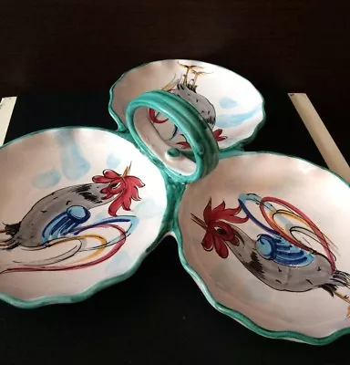 Buy Vintage Italian Ceramic Dish Three Part Rooster Theme Italy • 44£