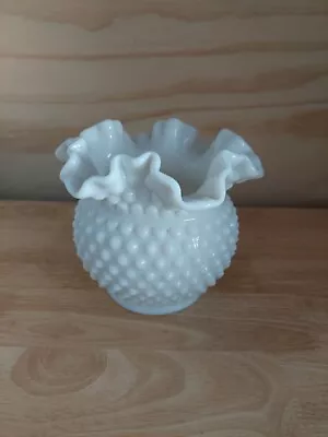 Buy Fenton? Milk Glass Ruffled Edge Hobnail Vase Bowl Almost 6  Tall Vintage • 28.87£