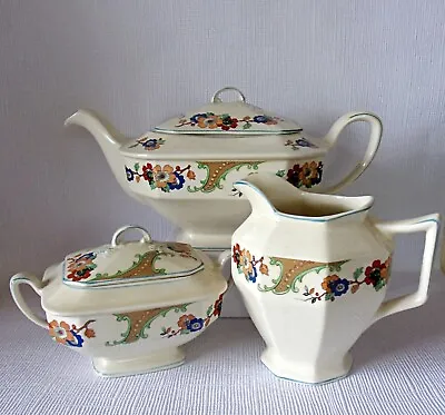 Buy Woods Ware Art Deco Part Tea Set -two Tea Trios Teapot Sugar & Milk + Cake Plate • 25£