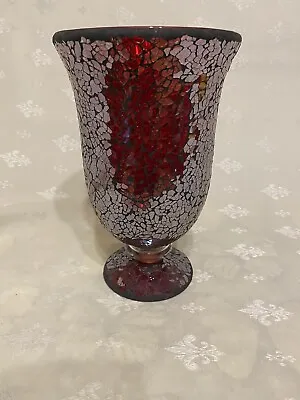 Buy Fabulous Mosaic Glass Crackle Ruby Red Vase Candle Holder • 29.99£