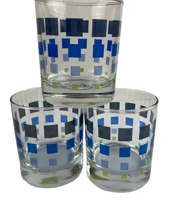 Buy Dartington Design France Low Ball Whiskey Glasses Checked Green Blue Black Set 3 • 42.75£