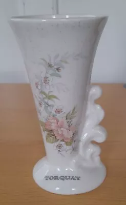 Buy Vintage Churston Pottery Cream Flowery Torquay Small 7  High Ceramic Vase • 4.99£