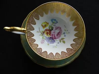 Buy Aynsley Rose/floral Pattern Cup And Saucer With Gold Filigree Lace Pattern 2627 • 29.99£