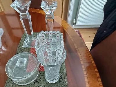 Buy Collection Of Cut Glass Objects Candle Stick Holder Vase Jar Etc • 50£