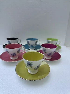 Buy Adderley  BONE CHINA FLORAL SMALL MULTI COLOURS X 6 TEA/COFFEE CUPS &SAUCRRS • 25.50£