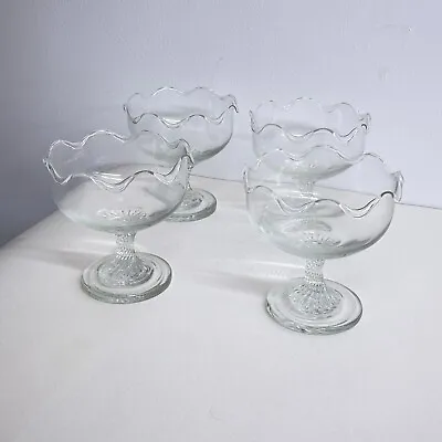 Buy 4 X Vintage Clear Glass Footed Ice Cream Dessert Bowls Set :h1 • 19.99£