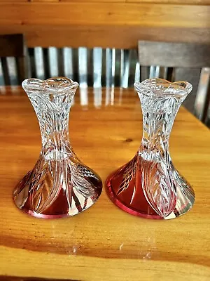 Buy Cranberry Candlesticks Germany MAGIC CRYSTAL Ruby Red Stained Glass 24% Leaded • 24.52£