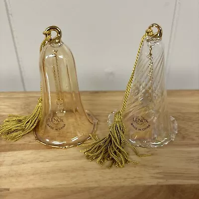 Buy Vintage Lenox Crystal Iridescent Blown Glass Bells Christmas Ornaments Set Of 2 • 14.18£