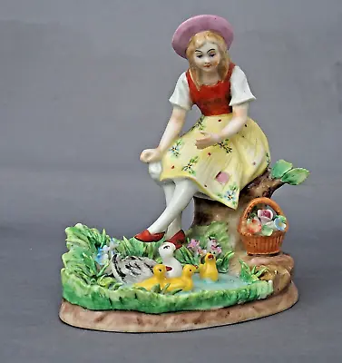 Buy Antique Porcelain Figurine Girl Ducks Sitzendorf Dresden • 151.74£