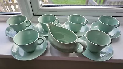 Buy Woods Ware Beryl Green Tea Cups, Saucers And Jug X 6 Vintage Made In England  • 25£
