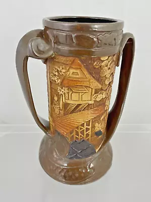 Buy Art Nouveau Bretby Pottery Brown Japanese Scene 2 Handled Vase 1681. (D3) • 25£