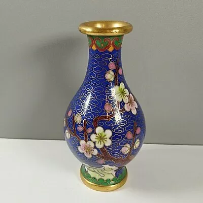 Buy Vintage Chinese Cloisonne Miniature Blue Vase Prunus Metal 10cm Tall • 35.10£
