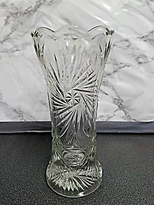 Buy Vintage Clear Cut Glass Pinwheel Patterned  Vase • 5.50£