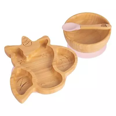 Buy 3pc Tiny Dining Pastel Pink Unicorn Bamboo Suction Dinner Set Plate Bowl Spoon • 23£