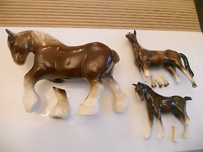 Buy 3 Broken Vintage Porcelain Horse Figurines For Restoration Melbaware Coopercraft • 5.95£