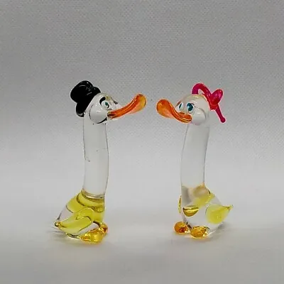 Buy Vintage Blown Glass Figurines Mr & Mrs Duck Multi Color 2pc • 24.13£