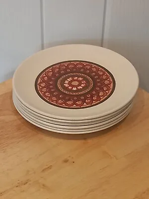 Buy Vintage Lord Nelson Pottery Plates X6 Geometric Flower Pattern Cream Brown  • 48£
