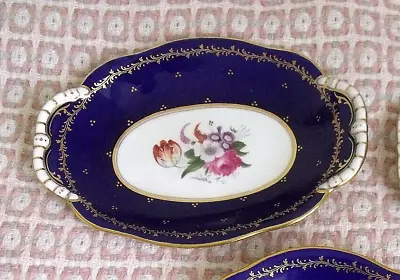 Buy Coalport Shallow Dish-cobalt Blue And Gold -handpainted Flowers -27cm Long Oval • 13.95£