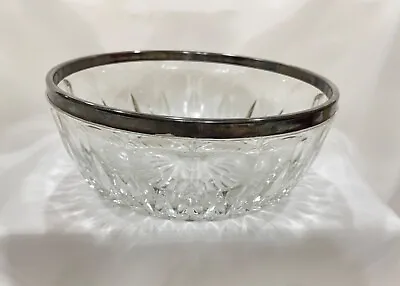 Buy Vintage Heavy Clear Glass Serving Bowl With Silver Trim • 14.17£