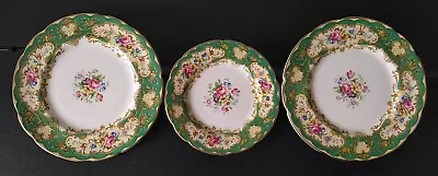 Buy Three Paragon 'Pompadour' (Green) Pattern Hand Decorated Tea Plates • 18.50£