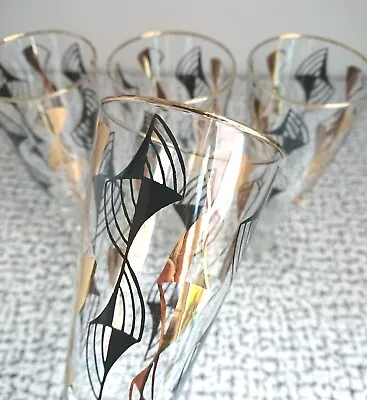 Buy 50s 60s Retro Vintage Black & Gold Abstract Drinking Cocktail Glasses Set MCM • 20£