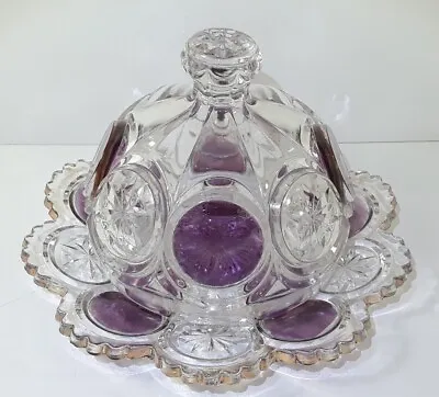 Buy Antique Vintage Glass Domed Cheese Plate Butter Dish Clear Purple Imperial? • 28.45£