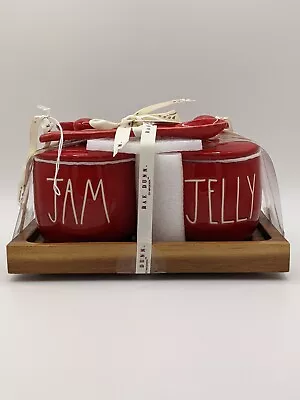 Buy RAE DUNN Red Jam & Jelly Set With Lids & Spoons On Wood Tray NEW • 24.12£