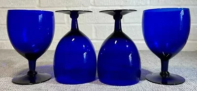Buy  4 Cobalt Blue Goblet Glasses 5 1/4” Tall Set Of 4 Vintage - Excellent Condition • 47.02£