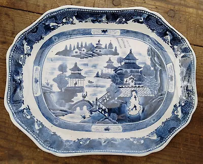 Buy ANTIQUE VICTORIAN BLUE Ironstone China SERVING PLATTER/CHARGER 16½  X 13  Inch • 165£