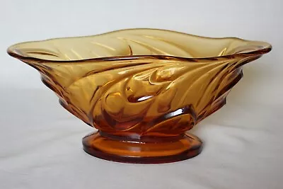 Buy Art Deco Amber Glass Oval Bowl By STS Abel • 21.99£