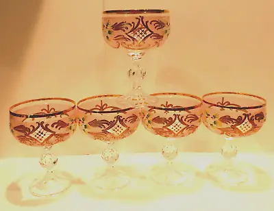 Buy SET 5 Bohemian Crystal Enameled Colored Champagne  Glasses Vintage PINK Glass • 47.43£