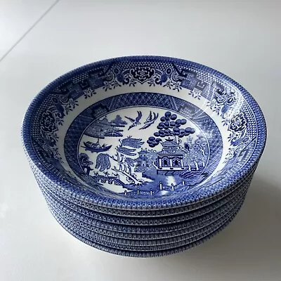 Buy Queens Churchill Blue & White Willow 8 Cereal / Soup Bowls • 20£
