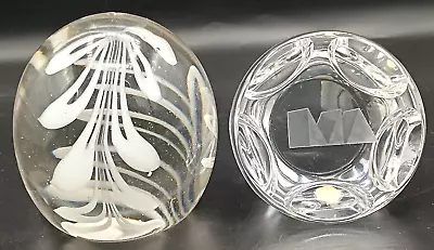 Buy 2 Vintage Clear Glass Paperweights 7 Sided With Triangles Image & White Plumes • 10.99£