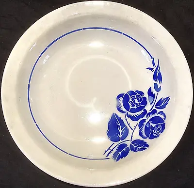 Buy Rare Vintage 1930s French Sarreguemines Art Deco Blue Rose Floral Serving Bowl • 40£