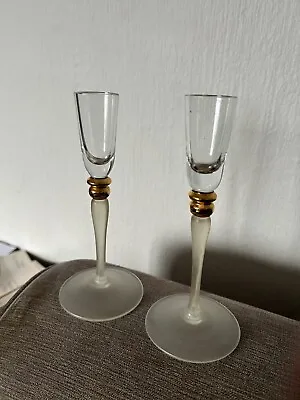 Buy Vintage Glass Frosted Stem Gold Ball Candle Holders 16cm High X 2 • 12£