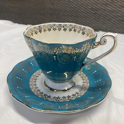 Buy Royal Standard Bone China England Bold Turquoise & Gold  Footed Cup Saucer 2007 • 9.61£