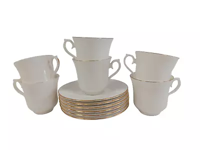 Buy Vintage Queen Anne Bone China England - Gold Trim Tea Cup & Saucer Set 12 Pieces • 4.99£