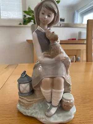 Buy Retired Lladro Porcelain Girl With Dog And  Lantern Vintage  Excellent Condition • 50£