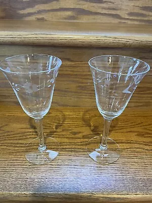 Buy Antique Crystal Clear Etched Wine Glasses/Set Of 2 • 19.28£